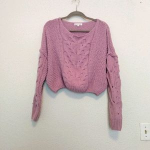 Woven Heart Purple Cable Knit Crop Sweater sz S